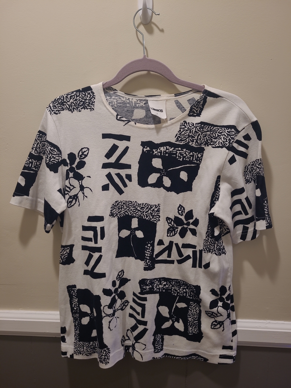 Links Made In USA Womens Medium Geometric Blouse Floral Stamp Print